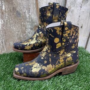 CoFi Leathers Charcoal Gold Metallic Short Cowboy Boots Women's 6